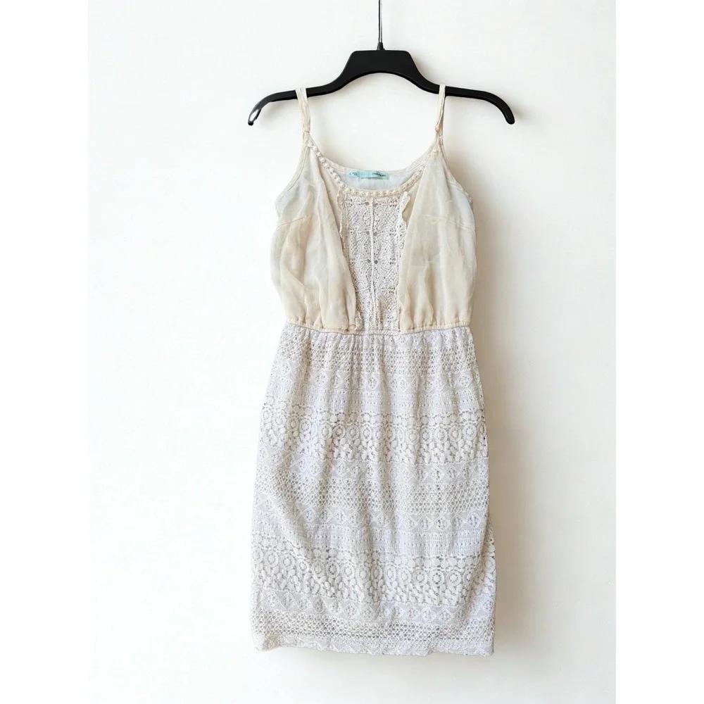 Maurices Lace‎ Trim Mini Dress Spaghetti Strap Boho Flirty Ivory Wedding Size L